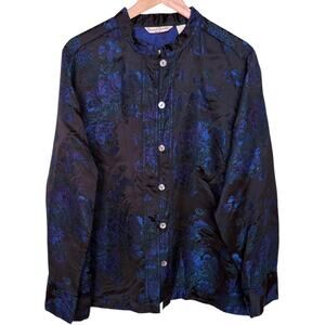 French Laundry Woman Asian Inspired Satin Floral Brocade Jacket size 1X